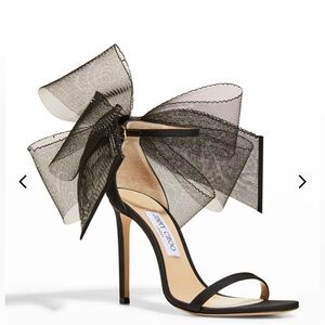 Jimmy Choo Aveline Tulle Bow Ankle-Strap Sandals Size 38